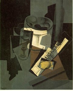 Fruit Dish Glass And Lemon Still Life With Newspaper